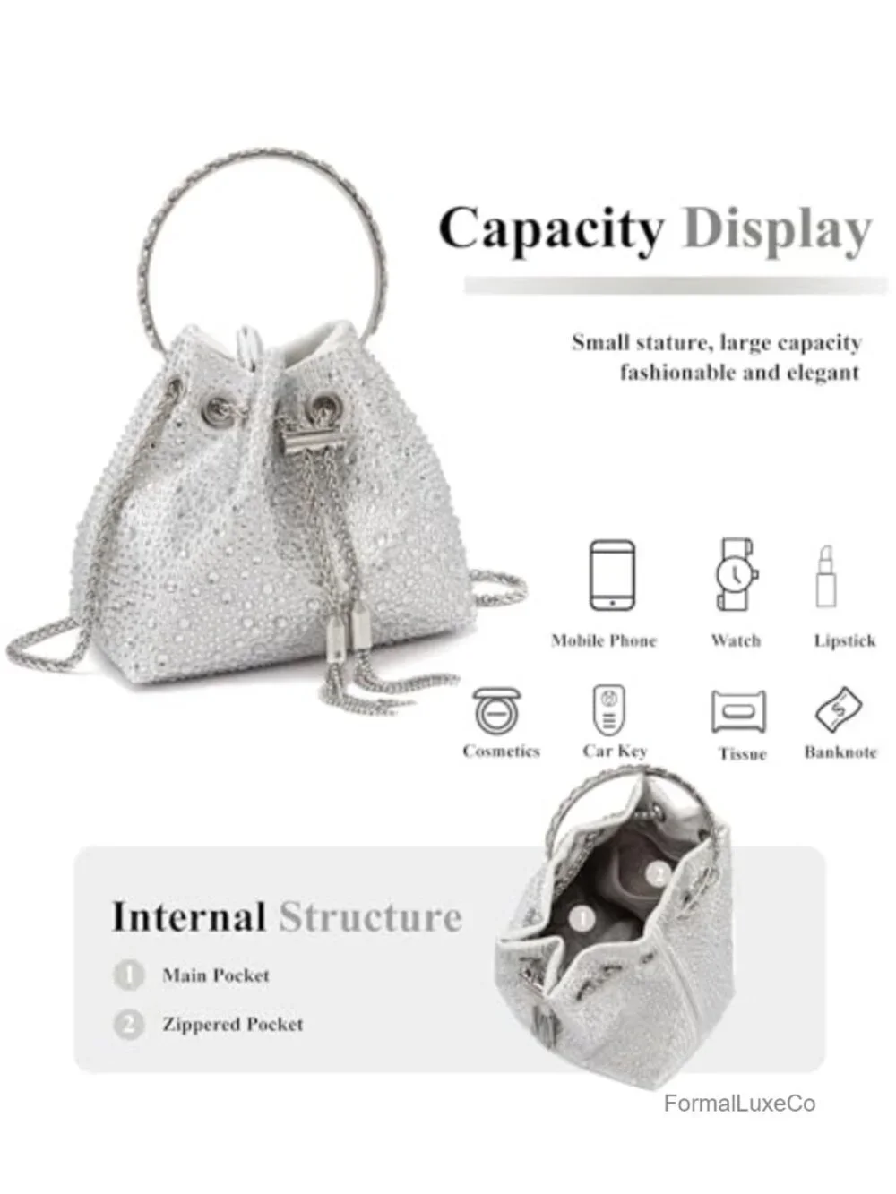 Rhinestone Crystal Clutch Evening Bag with Chain